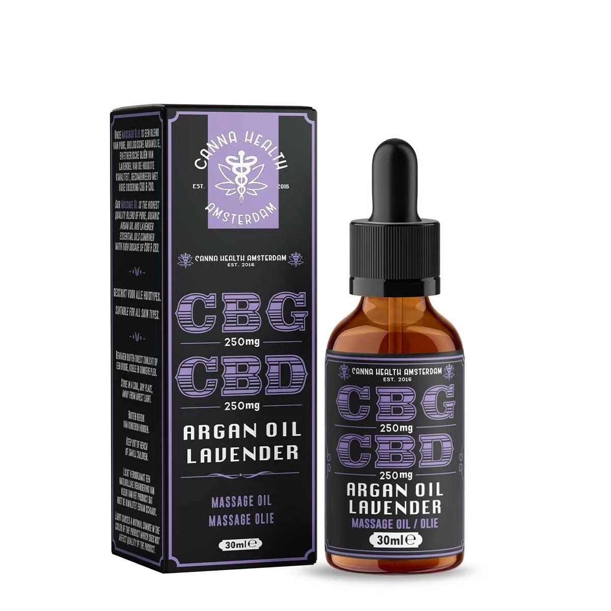 Argan-Oil---Levander- CBD-CBG MASSAGE OIL: Argan Oil & Lavender - 250 mg CBD, 250 mg CBG