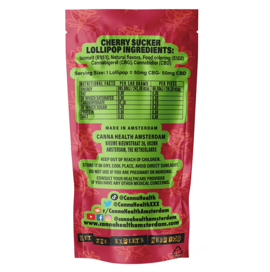 CBG - CBD LOLLIPOP - SUCKER: Cherry - 50 mg CBG, 50 mg CBD - Image 2