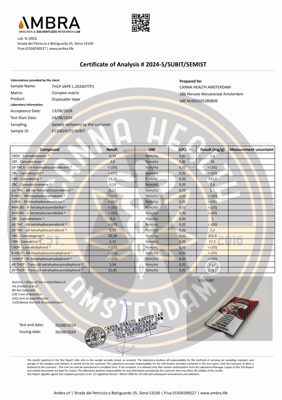 THCp Vape Cartridge: Άγευστο – 1ml - Image 2